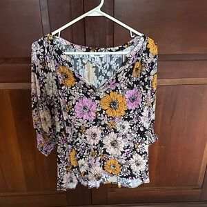 BB Dakota by Steve Madden Floral Blouse - Black, Pink, Yellow